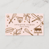 ベーキングと料理の器具の木目のテクスチャとピンク 名刺 (正面)