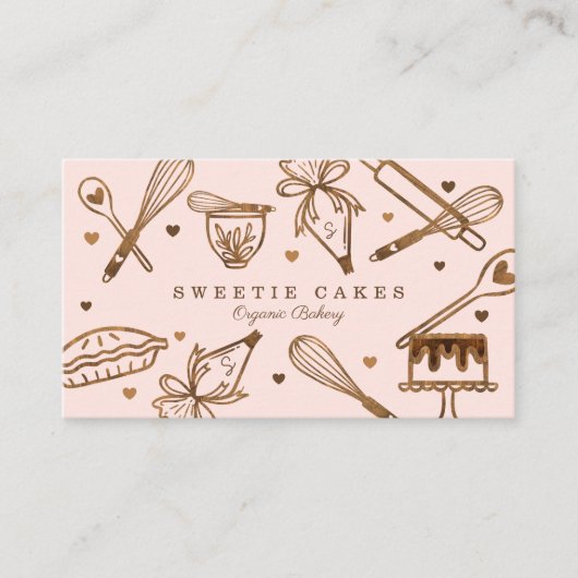 ベーキングと料理の器具の木目のテクスチャとピンク 名刺 (正面)