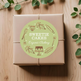 ベーキングと料理の器具の木目調と緑 ラウンドシール