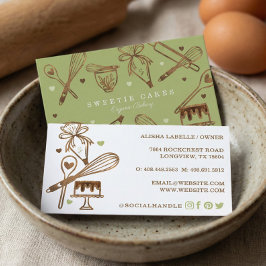 ベーキングと料理の器具の木目調と緑 名刺