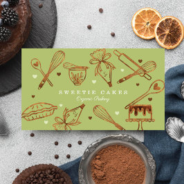 ベーキングと料理の器具の木目調と緑 名刺