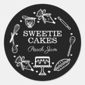 ベーキングと料理器具の白黒 ラウンドシール (正面)