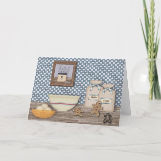 ベーキングのジンジャーブレッドマンの大活字のクリスマスカード シーズンカード (正面)