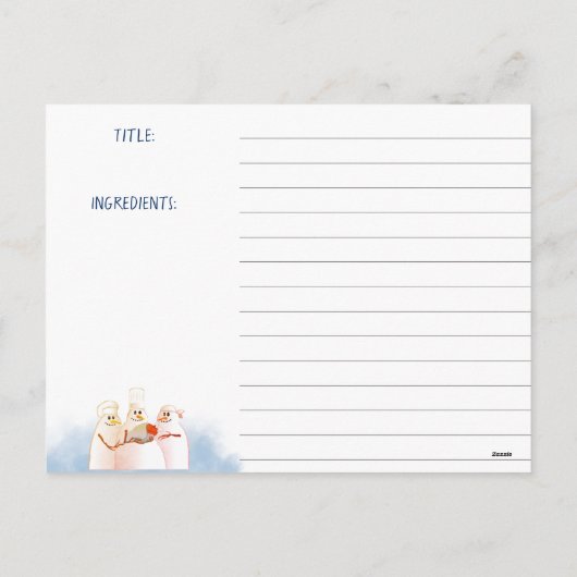 ベーキングの休日のレシピカードを調理している雪だるまのシェフ シーズンポストカード (裏面)