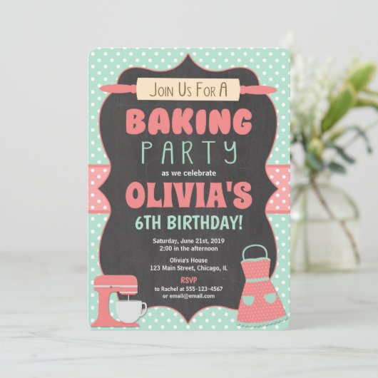 ベーキングの誕生日のパーティの招待状のケーキの飾ること 招待状 (スタンド正面)