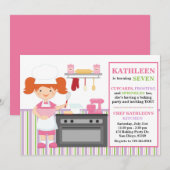 ベーキングの誕生日のパーティの招待状の赤の毛 招待状 (正面/裏面)