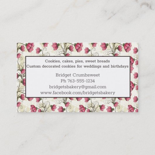 ベーキングの道具は花のパン屋の名刺を払います 名刺 (裏面)