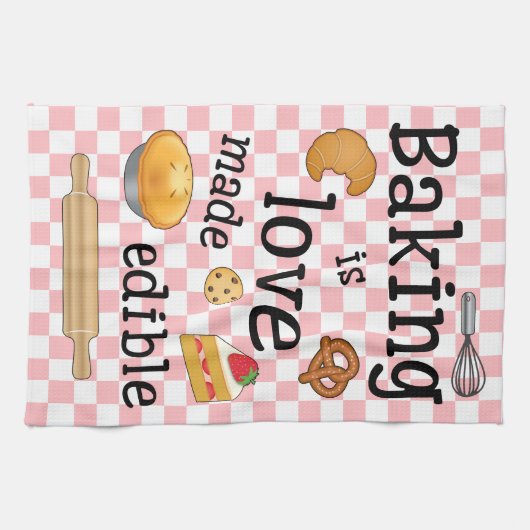 ベーキングは愛を作られた食用：ベーカーの キッチンタオル (横)