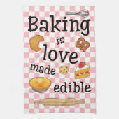 ベーキングは愛を作られた食用：ベーカーの キッチンタオル (縦)