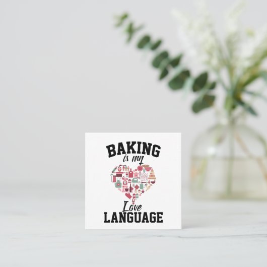 ベーキングは私の愛の言語である – おもしろい Baker スクエア名刺 (スタンド正面)