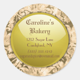 ベーキングアンドベーカリーブティック金ゴールドダマスク ラウンドシール