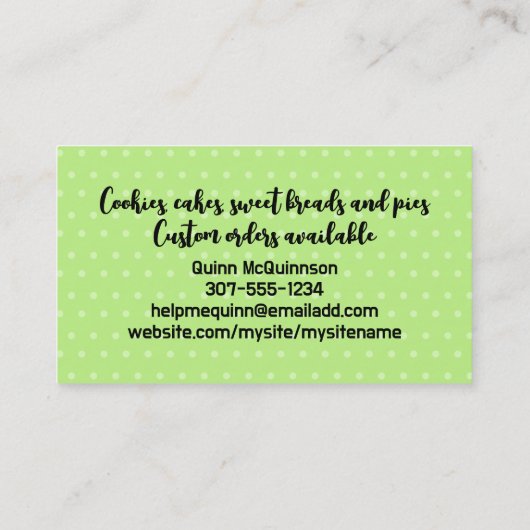 ベーキングカップケーキウィスクハート名刺グリーン 名刺 (裏面)