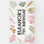 ベーキングカップケ飾ーキの女の子誕生日背景 横断幕 (縦)