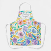 ベーキングクイーンイエローパープルウォーター色の花 エプロン (正面)