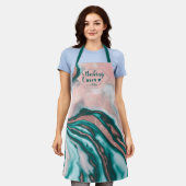 ベーキングクイーンバラ金ゴールドグリッターピンクティール(緑がかった色)大理石 エプロン (着用した状態)