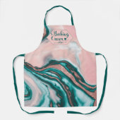 ベーキングクイーンバラ金ゴールドグリッターピンクティール(緑がかった色)大理石 エプロン (正面)