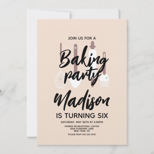ベーキングシェフベイカーバースデーパーティータン招待状 招待状 (正面)