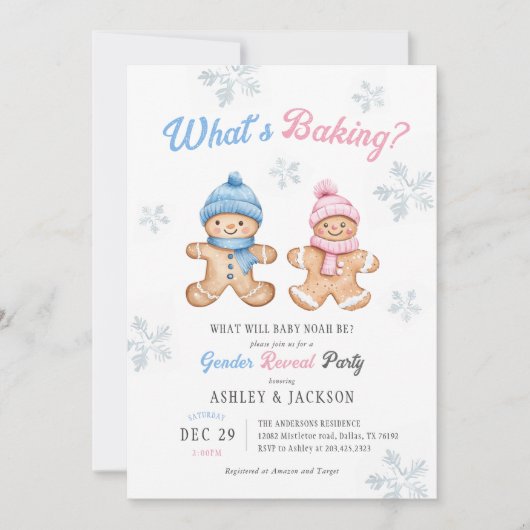 ベーキングジンジャーブレッドパーティー性別の表示 招待状 (正面)