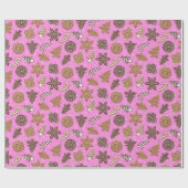 ベーキングジンジャーブレッドCookieピンクのクリスマス ラッピングペーパー (フラット)