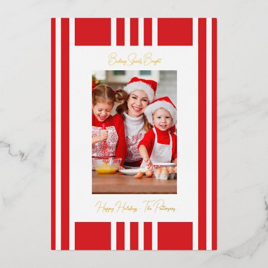 ベーキングスピリッツ明るいクリスマス家族の写真 箔シーズンカード (正面)