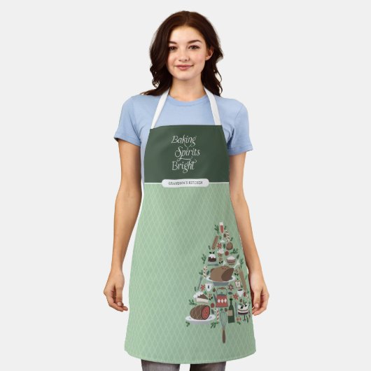 ベーキングスピリッツ明るいパーソナライズされたクリスマス エプロン (着用した状態)