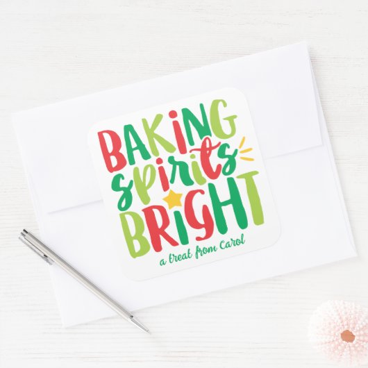 ベーキングスピリッツ明るいフェスティバルレッドグリーンクリスマス スクエアシール (封筒)