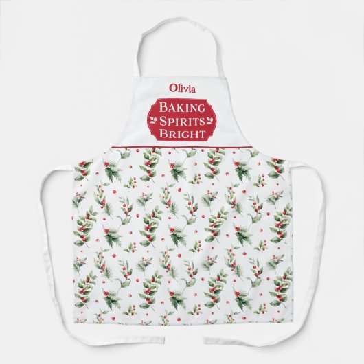 ベーキングスピリッツ明るいフローラモノグラムのクリスマス エプロン (正面)