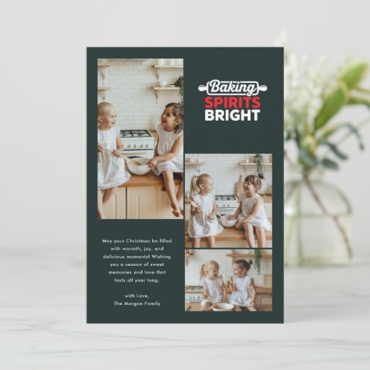 ベーキングスピリッツ明るい深いグリーンクリスマスカード シーズンカード (スタンド正面)