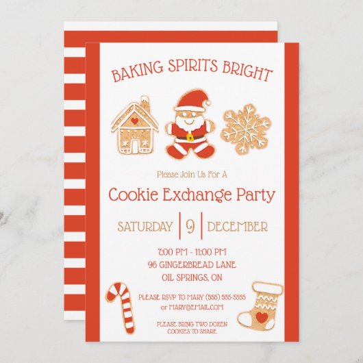 ベーキングスピリッツ明るく、クッキー交換パーティー 招待状 (正面/裏面)