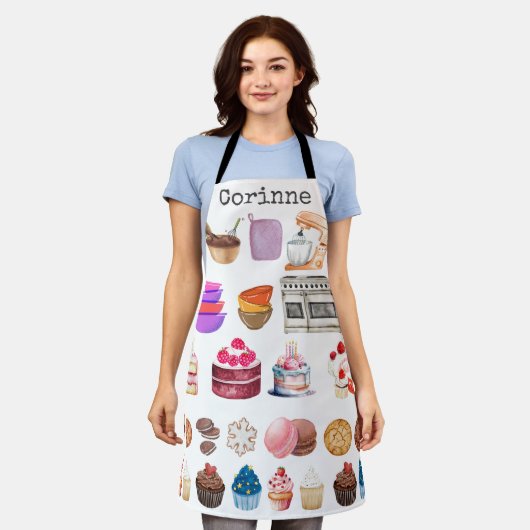 ベーキングテーマカップケーキクッキーボウルミキサー エプロン (着用した状態)