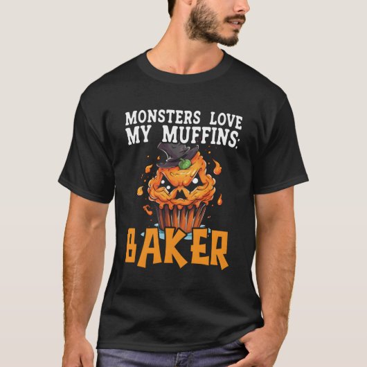 ベーキングハロウィーントリックまたはトリートベーカーのカップケーキベーキング Tシャツ (正面)