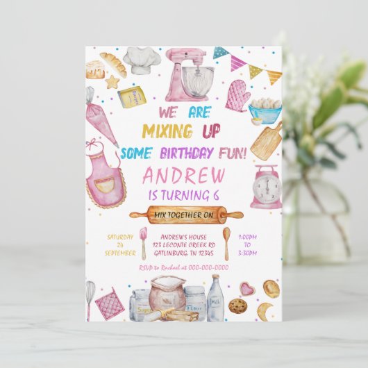 ベーキングバースデーパーティーガール料理招待状 招待状 (スタンド正面)