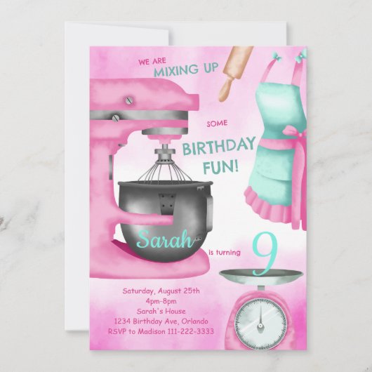 ベーキングパーティーガールズキッズ料理誕生日招待状 招待状 (正面)