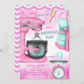 ベーキングパーティーガールズキッズ料理誕生日招待状 招待状 (正面/裏面)