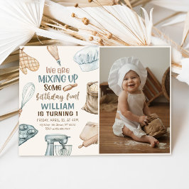ベーキングパーティーボーイキッズ料理誕生日写真 招待状