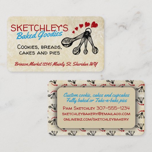 ベーキングベーカリーのパティシエでスプーンのハート 名刺 (正面/裏面)