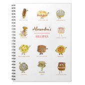 ベーキングレシピかわいいケーキ漫画アート追加の名前 ノートブック (正面)