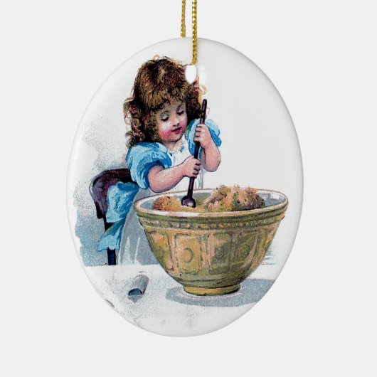 ベーキングヴィンテージガールベーキングケーキイラストレーション セラミックオーナメント (右)