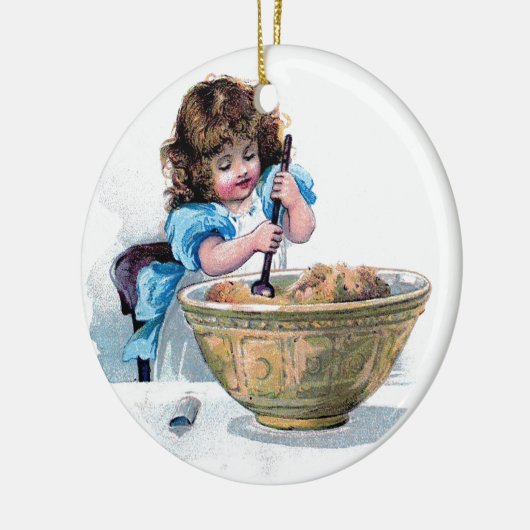 ベーキングヴィンテージガールベーキングケーキイラストレーション セラミックオーナメント (左)