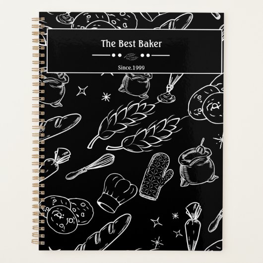 ベーキング器具と食品白黒キッチンベイカー プランナー手帳 (正面)