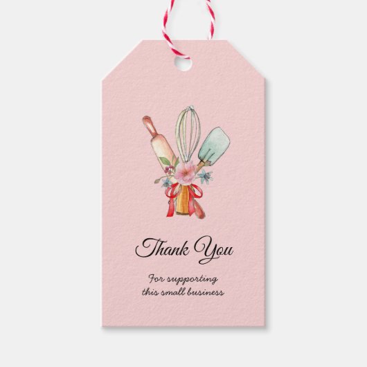 ベーキング器具ピンクありがとうご寄付ラベル ギフトタグ (正面)