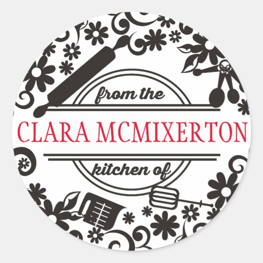 ベーキング料理器具のキッチンから花 ラウンドシール (正面)