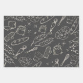 ベーキング料理用具とフードブラックモダンベーカー ラッピングペーパーシート (正面3)