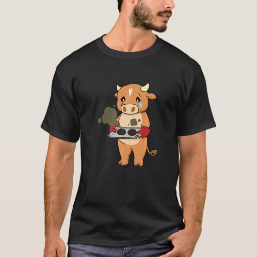 ベーキング行き間違った牛料理料理ベイカー調理師 Tシャツ (正面)