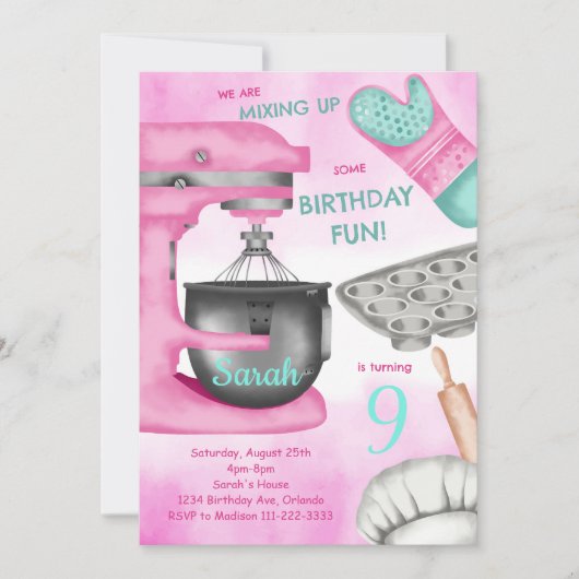 ベーキング誕生日パーティガーリー料理招待状 招待状 (正面)
