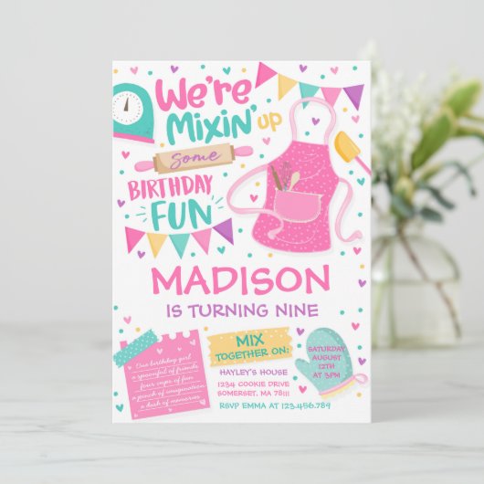 ベーキング誕生日パーティガーリー料理誕生日パーティ 招待状 (スタンド正面)