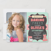ベーキング誕生日パーティーケ飾ーキの写真 招待状 (正面)