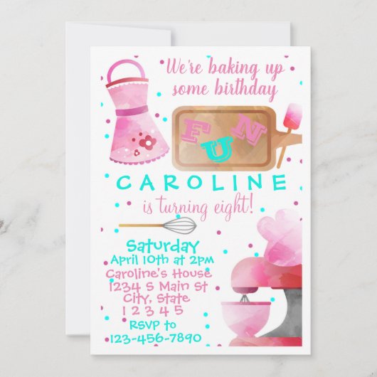ベーキング誕生日 招待状 (正面)