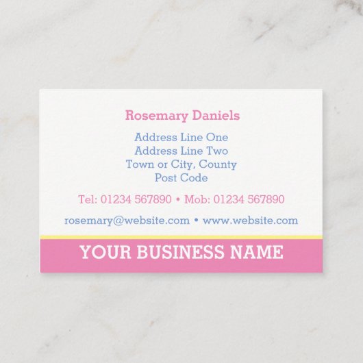 ベーキング&ケーキ作りコールカード。 名刺 (裏面)