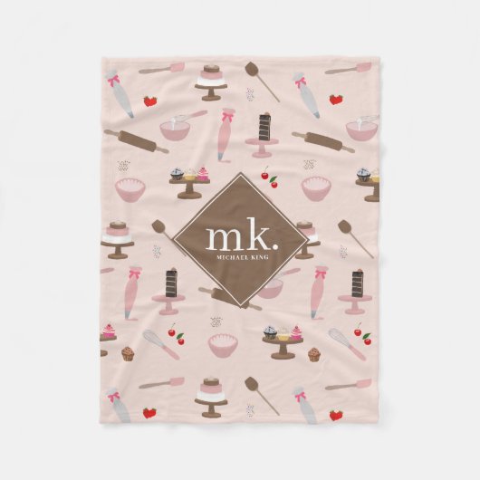 ベーキング&料理器具ベーカリー料理モノグラム フリースブランケット (正面)